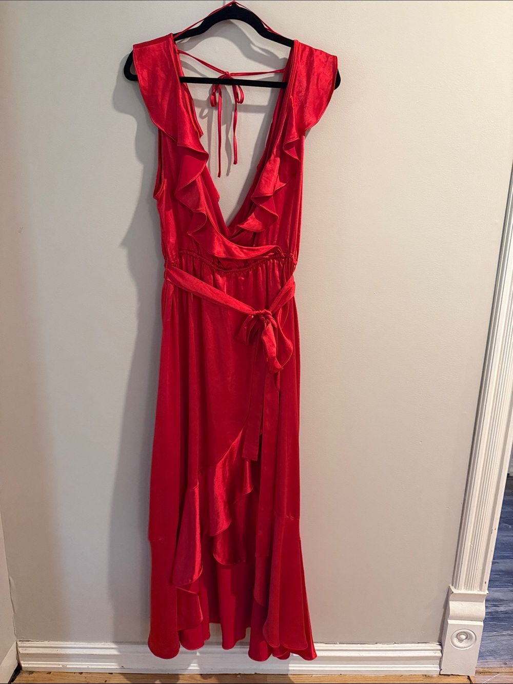 Impressions Red Ruffle Wrap Maxi Dress